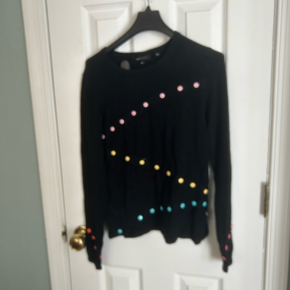 BCBG Black sweater with multi color button detail
